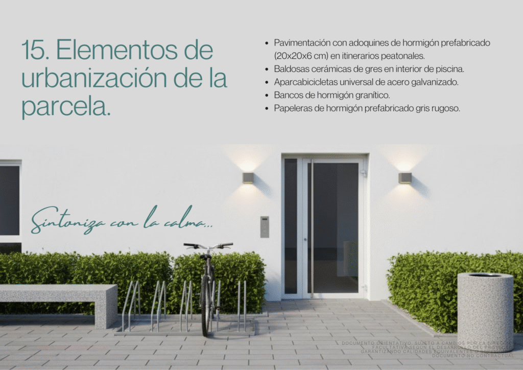 Elementos de urbanización de la parcela Memoria de Calidades